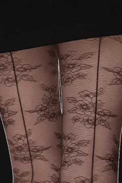 Collant Fantaisie 25D Dentelle Florale Magic Nights - Noir ébène