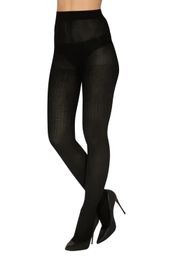 Collant Opaque 120D Lignes Côtelées Allure d'Hiver - Noir ébène