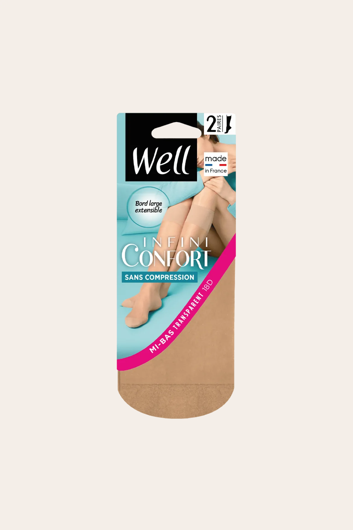Lot de 2 paires de Mi-bas Transparent Sans Compression 18D Well Infini Confort - Miel
