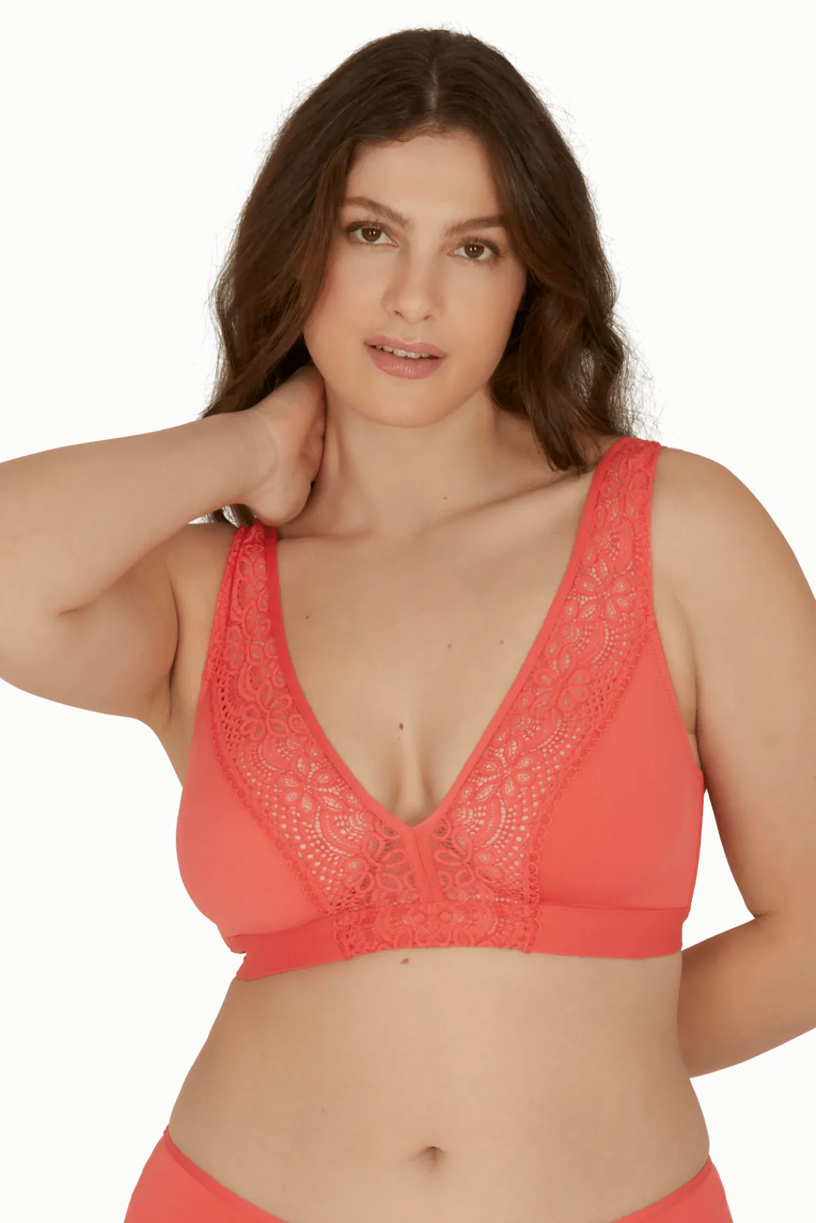 Soutien-gorge foulard sans armatures en dentelle et en microfibre L'irrésistible - Corail